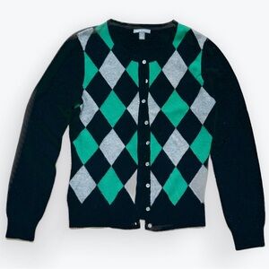 CASHMERE Kelly Green Argyle Cardigan ~ S